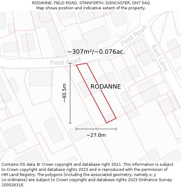RODANNE, FIELD ROAD, STAINFORTH, DONCASTER, DN7 5AQ: Plot and title map