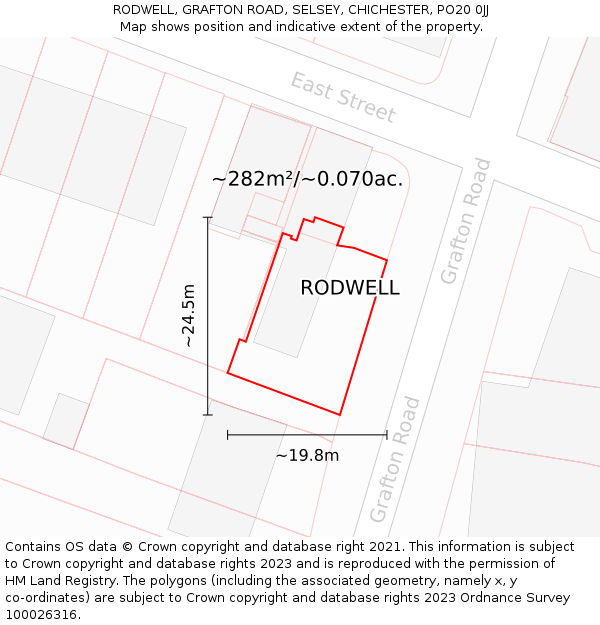 RODWELL, GRAFTON ROAD, SELSEY, CHICHESTER, PO20 0JJ: Plot and title map