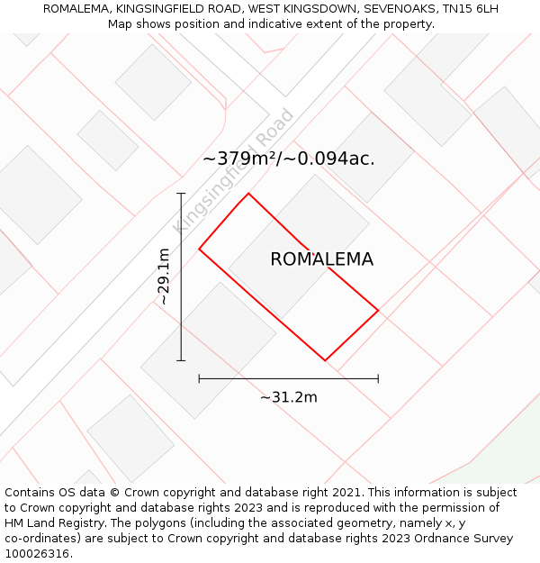 ROMALEMA, KINGSINGFIELD ROAD, WEST KINGSDOWN, SEVENOAKS, TN15 6LH: Plot and title map