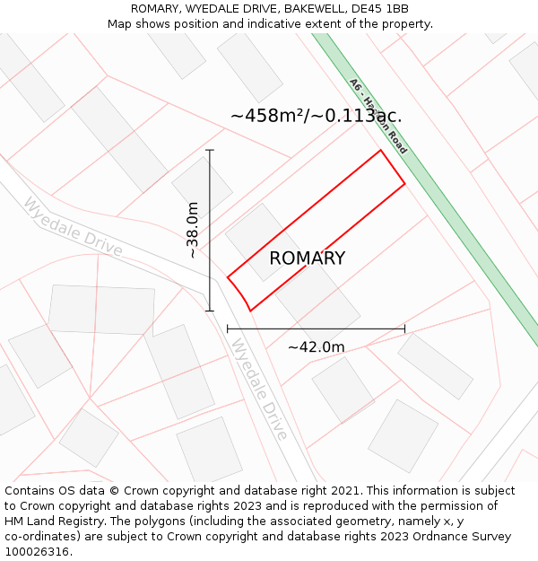ROMARY, WYEDALE DRIVE, BAKEWELL, DE45 1BB: Plot and title map