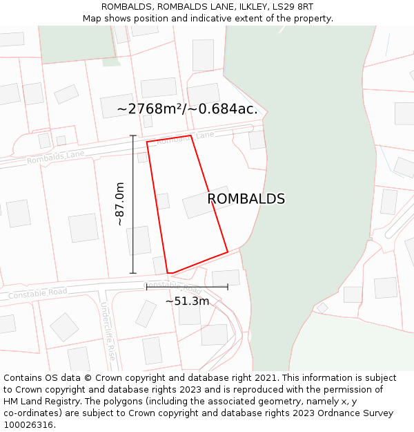 ROMBALDS, ROMBALDS LANE, ILKLEY, LS29 8RT: Plot and title map