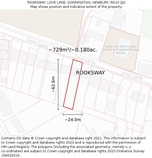ROOKSWAY, LOVE LANE, DONNINGTON, NEWBURY, RG14 2JG: Plot and title map
