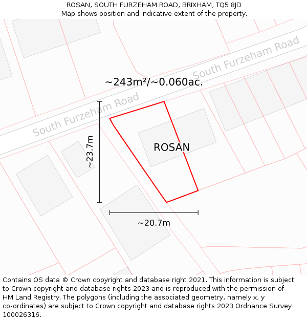 ROSAN, SOUTH FURZEHAM ROAD, BRIXHAM, TQ5 8JD: Plot and title map