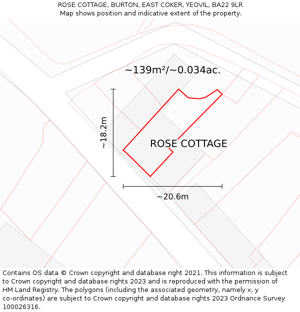 ROSE COTTAGE, BURTON, EAST COKER, YEOVIL, BA22 9LR: Plot and title map