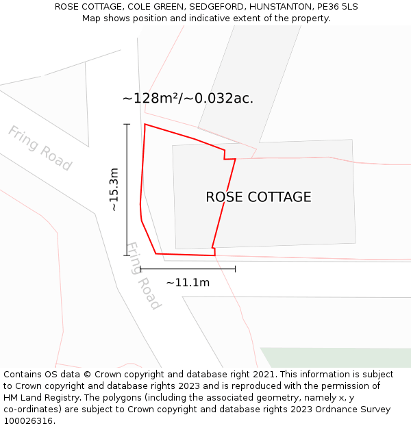 ROSE COTTAGE, COLE GREEN, SEDGEFORD, HUNSTANTON, PE36 5LS: Plot and title map