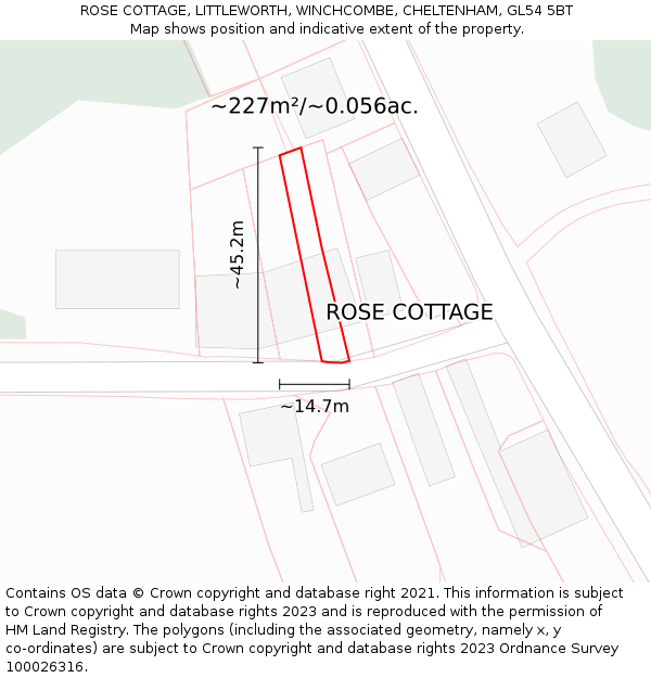 ROSE COTTAGE, LITTLEWORTH, WINCHCOMBE, CHELTENHAM, GL54 5BT: Plot and title map