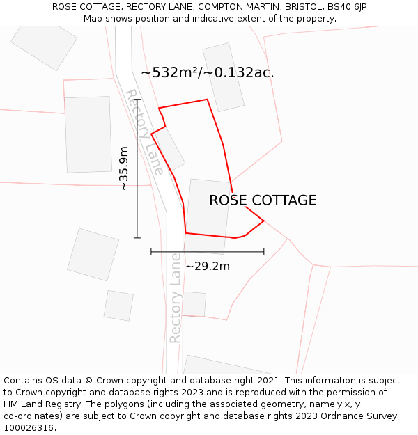 ROSE COTTAGE, RECTORY LANE, COMPTON MARTIN, BRISTOL, BS40 6JP: Plot and title map
