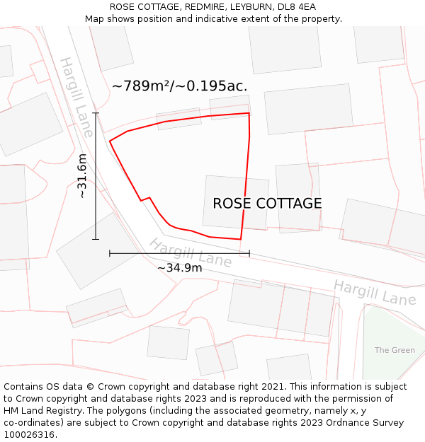 ROSE COTTAGE, REDMIRE, LEYBURN, DL8 4EA: Plot and title map