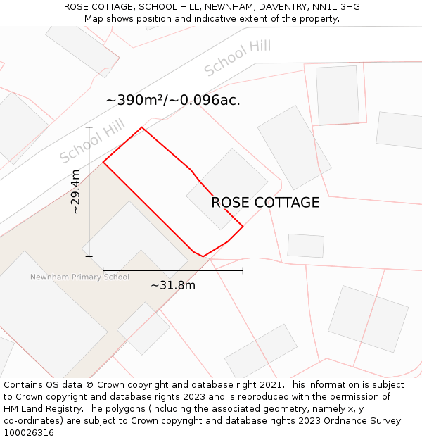 ROSE COTTAGE, SCHOOL HILL, NEWNHAM, DAVENTRY, NN11 3HG: Plot and title map