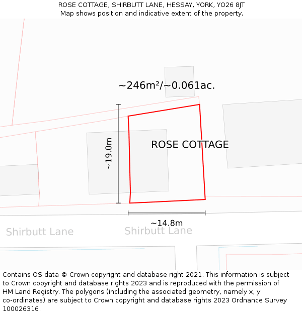 ROSE COTTAGE, SHIRBUTT LANE, HESSAY, YORK, YO26 8JT: Plot and title map