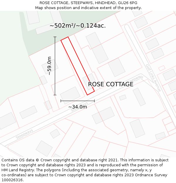 ROSE COTTAGE, STEEPWAYS, HINDHEAD, GU26 6PG: Plot and title map