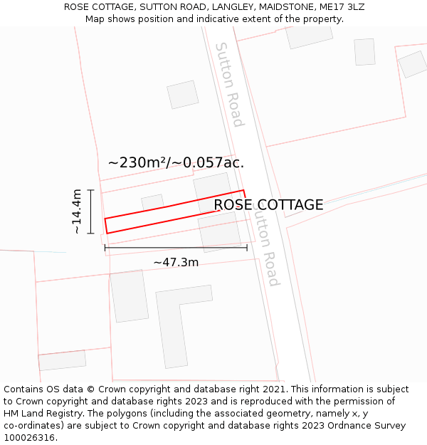 ROSE COTTAGE, SUTTON ROAD, LANGLEY, MAIDSTONE, ME17 3LZ: Plot and title map