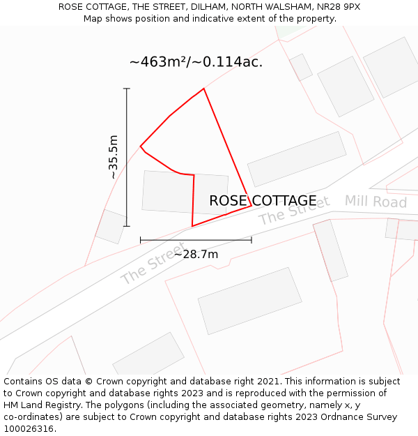 ROSE COTTAGE, THE STREET, DILHAM, NORTH WALSHAM, NR28 9PX: Plot and title map