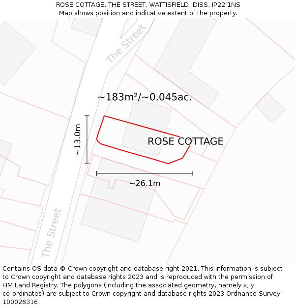 ROSE COTTAGE, THE STREET, WATTISFIELD, DISS, IP22 1NS: Plot and title map