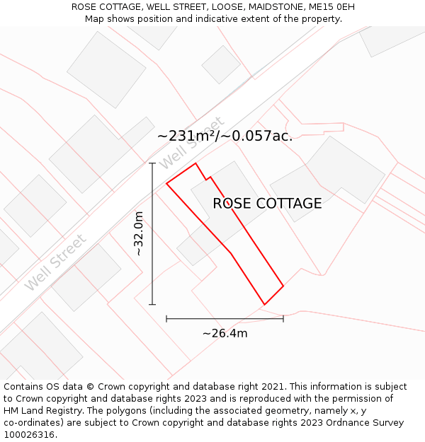 ROSE COTTAGE, WELL STREET, LOOSE, MAIDSTONE, ME15 0EH: Plot and title map
