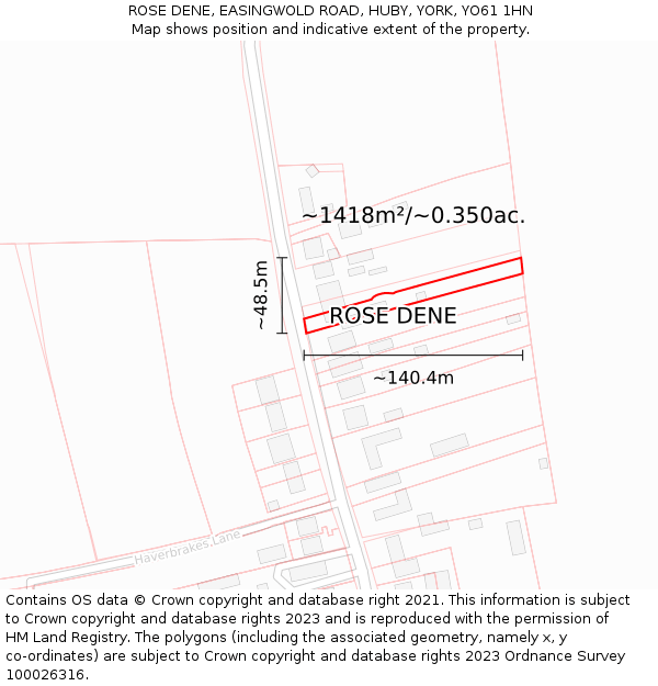 ROSE DENE, EASINGWOLD ROAD, HUBY, YORK, YO61 1HN: Plot and title map