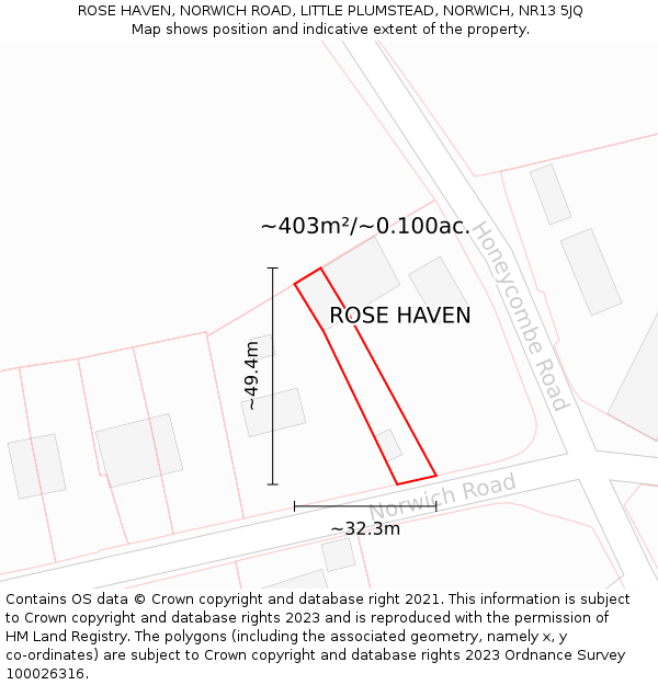 ROSE HAVEN, NORWICH ROAD, LITTLE PLUMSTEAD, NORWICH, NR13 5JQ: Plot and title map