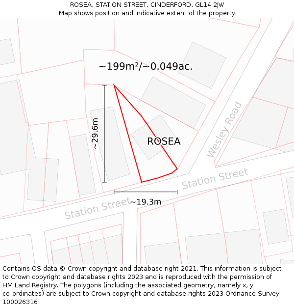 ROSEA, STATION STREET, CINDERFORD, GL14 2JW: Plot and title map