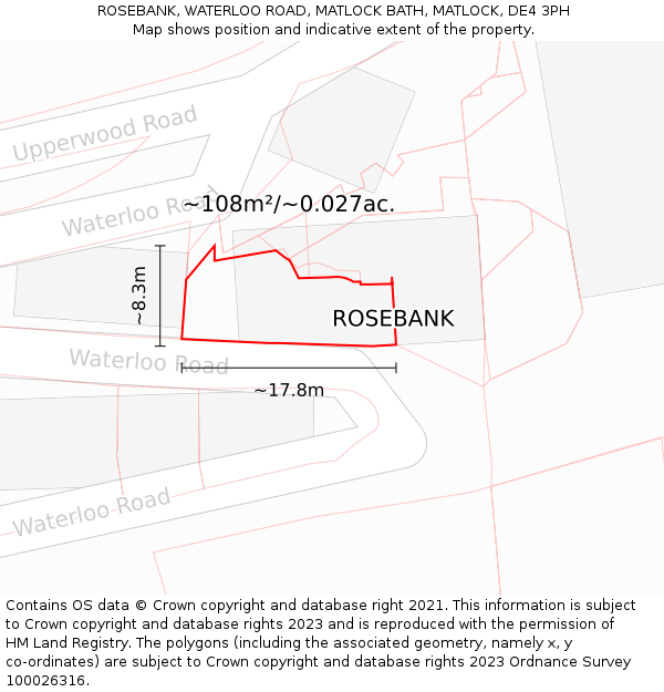 ROSEBANK, WATERLOO ROAD, MATLOCK BATH, MATLOCK, DE4 3PH: Plot and title map