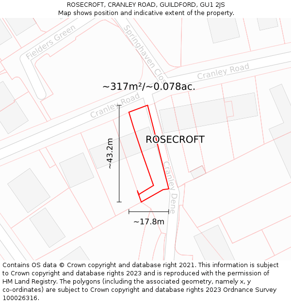ROSECROFT, CRANLEY ROAD, GUILDFORD, GU1 2JS: Plot and title map