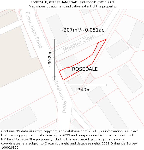 ROSEDALE, PETERSHAM ROAD, RICHMOND, TW10 7AD: Plot and title map