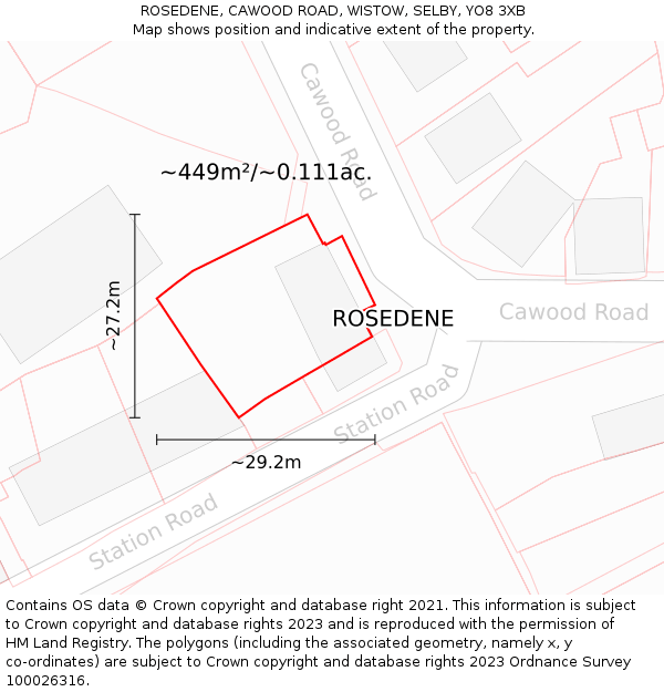 ROSEDENE, CAWOOD ROAD, WISTOW, SELBY, YO8 3XB: Plot and title map