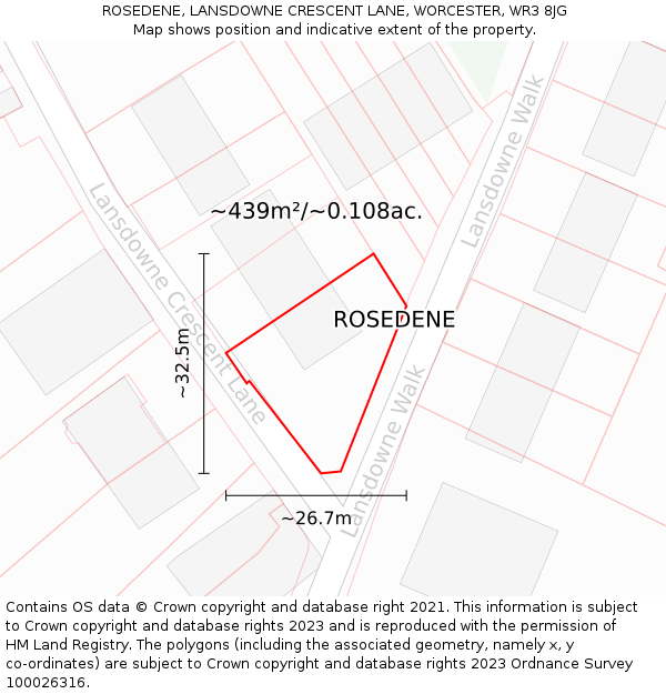 ROSEDENE, LANSDOWNE CRESCENT LANE, WORCESTER, WR3 8JG: Plot and title map