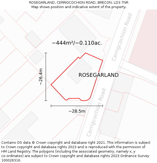 ROSEGARLAND, CERRIGCOCHION ROAD, BRECON, LD3 7NR: Plot and title map