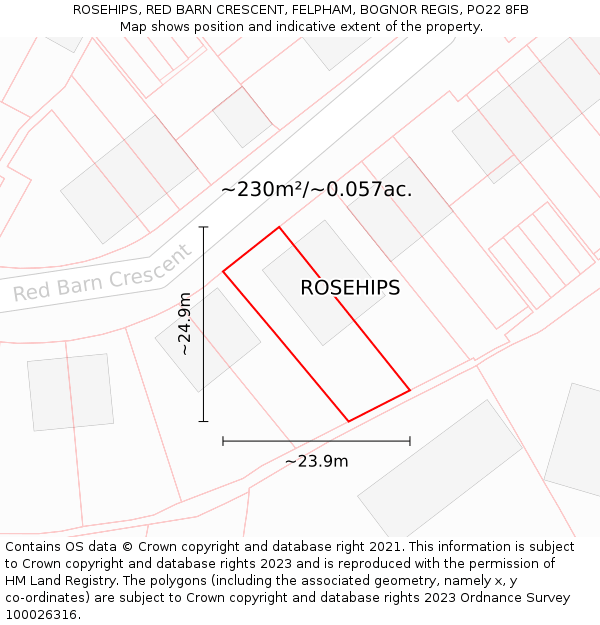 ROSEHIPS, RED BARN CRESCENT, FELPHAM, BOGNOR REGIS, PO22 8FB: Plot and title map