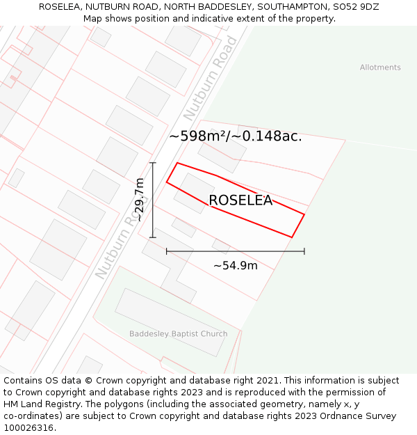 ROSELEA, NUTBURN ROAD, NORTH BADDESLEY, SOUTHAMPTON, SO52 9DZ: Plot and title map