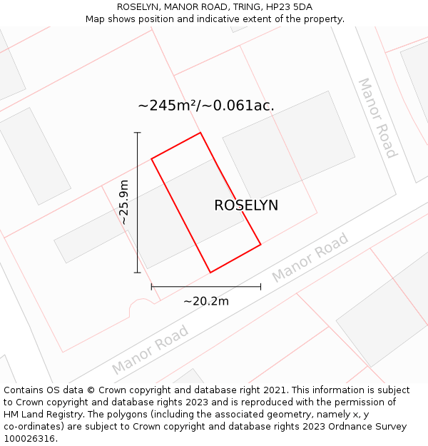 ROSELYN, MANOR ROAD, TRING, HP23 5DA: Plot and title map