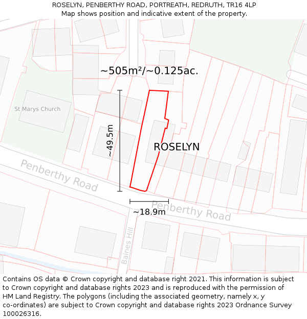ROSELYN, PENBERTHY ROAD, PORTREATH, REDRUTH, TR16 4LP: Plot and title map