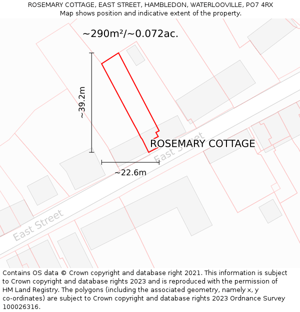 ROSEMARY COTTAGE, EAST STREET, HAMBLEDON, WATERLOOVILLE, PO7 4RX: Plot and title map