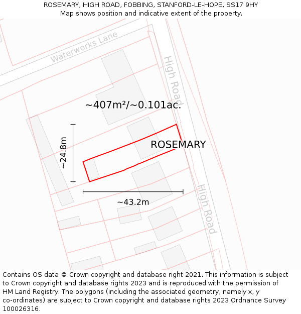 ROSEMARY, HIGH ROAD, FOBBING, STANFORD-LE-HOPE, SS17 9HY: Plot and title map