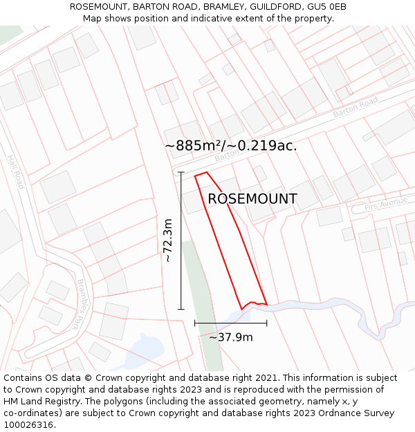 ROSEMOUNT, BARTON ROAD, BRAMLEY, GUILDFORD, GU5 0EB: Plot and title map