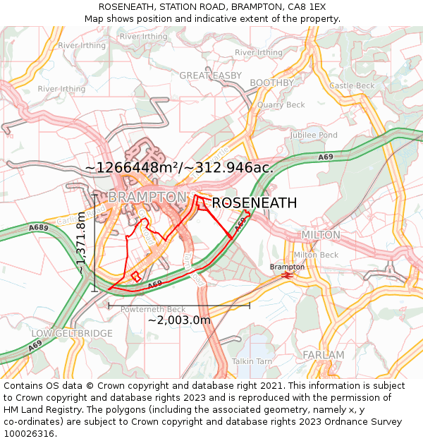 ROSENEATH, STATION ROAD, BRAMPTON, CA8 1EX: Plot and title map