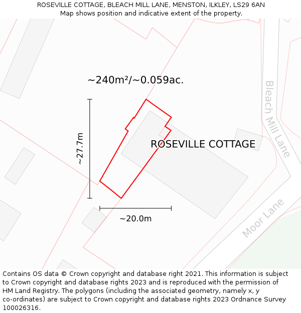 ROSEVILLE COTTAGE, BLEACH MILL LANE, MENSTON, ILKLEY, LS29 6AN: Plot and title map