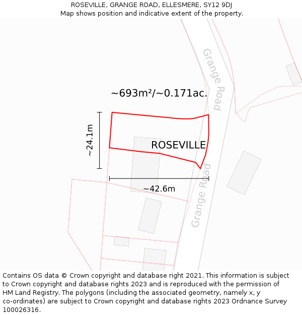 ROSEVILLE, GRANGE ROAD, ELLESMERE, SY12 9DJ: Plot and title map
