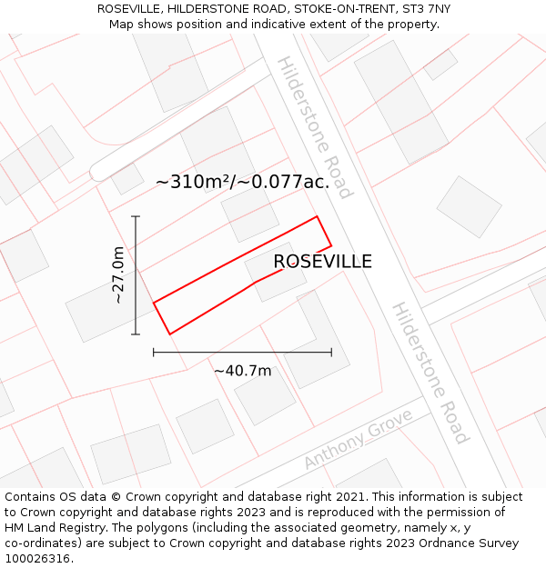 ROSEVILLE, HILDERSTONE ROAD, STOKE-ON-TRENT, ST3 7NY: Plot and title map