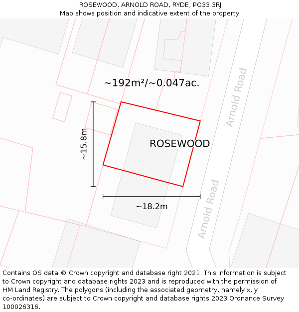 ROSEWOOD, ARNOLD ROAD, RYDE, PO33 3RJ: Plot and title map