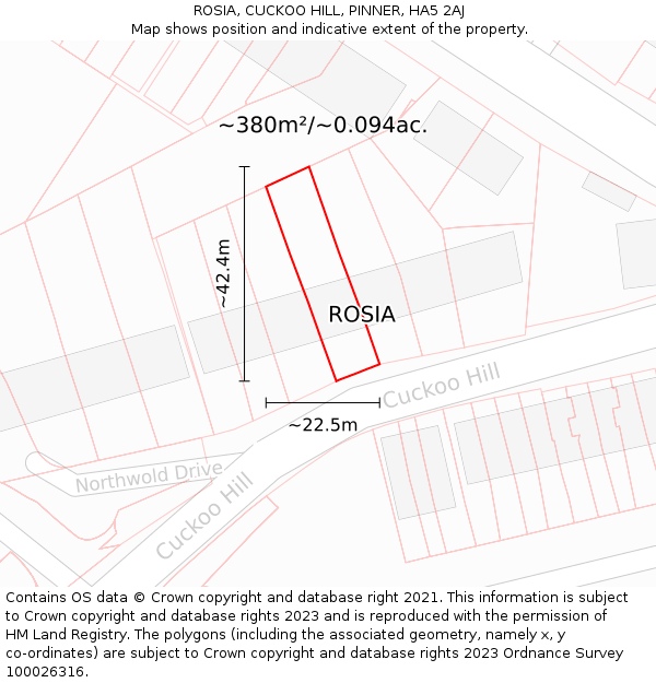 ROSIA, CUCKOO HILL, PINNER, HA5 2AJ: Plot and title map