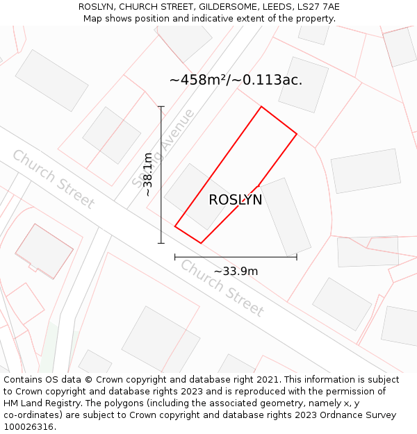 ROSLYN, CHURCH STREET, GILDERSOME, LEEDS, LS27 7AE: Plot and title map