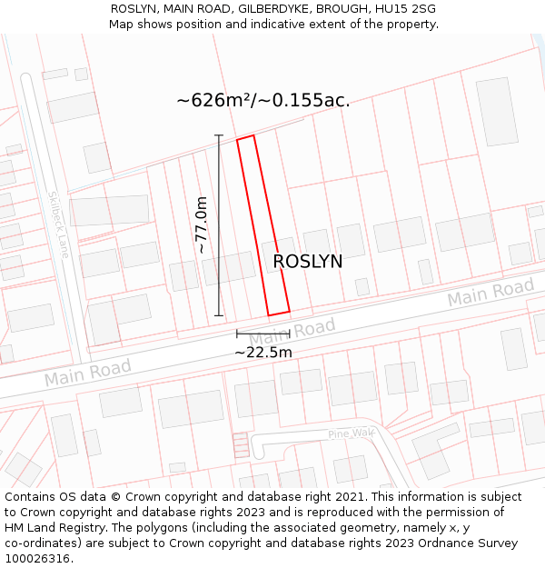 ROSLYN, MAIN ROAD, GILBERDYKE, BROUGH, HU15 2SG: Plot and title map