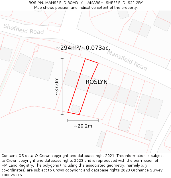 ROSLYN, MANSFIELD ROAD, KILLAMARSH, SHEFFIELD, S21 2BY: Plot and title map