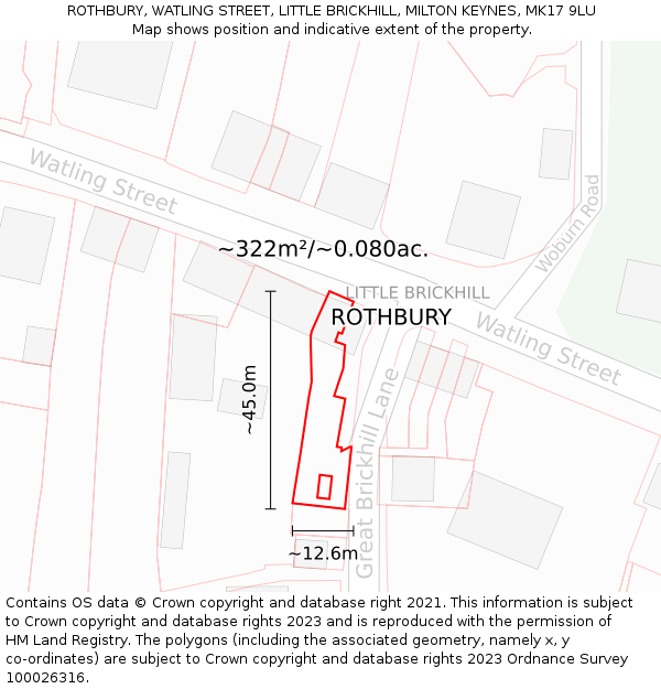 ROTHBURY, WATLING STREET, LITTLE BRICKHILL, MILTON KEYNES, MK17 9LU: Plot and title map