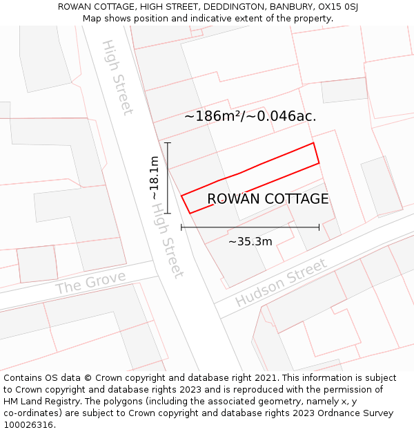 ROWAN COTTAGE, HIGH STREET, DEDDINGTON, BANBURY, OX15 0SJ: Plot and title map