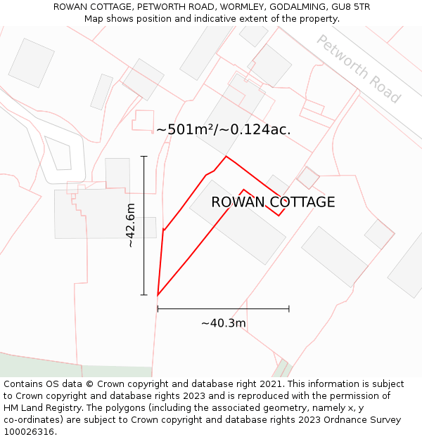 ROWAN COTTAGE, PETWORTH ROAD, WORMLEY, GODALMING, GU8 5TR: Plot and title map