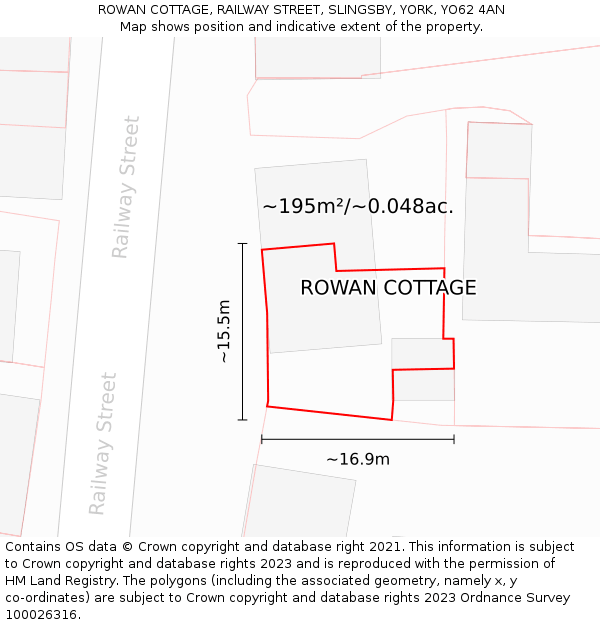 ROWAN COTTAGE, RAILWAY STREET, SLINGSBY, YORK, YO62 4AN: Plot and title map
