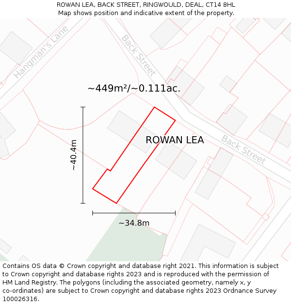 ROWAN LEA, BACK STREET, RINGWOULD, DEAL, CT14 8HL: Plot and title map