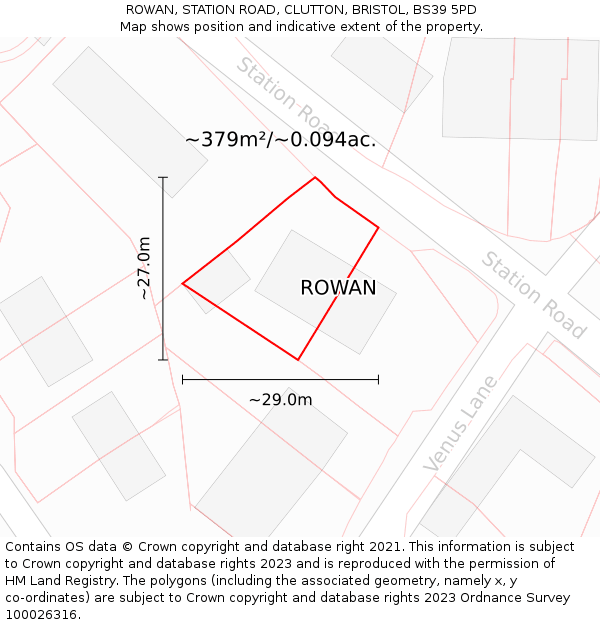 ROWAN, STATION ROAD, CLUTTON, BRISTOL, BS39 5PD: Plot and title map